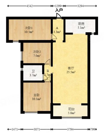 海伦春天3室2厅1卫89.9㎡南北79.8万