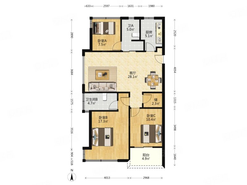 时代公馆(公寓住宅)3室2厅2卫99.52㎡南185万