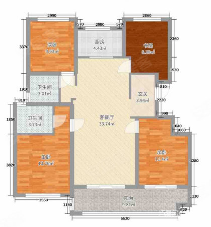 贝林金誉府3室2厅2卫94㎡南北125万