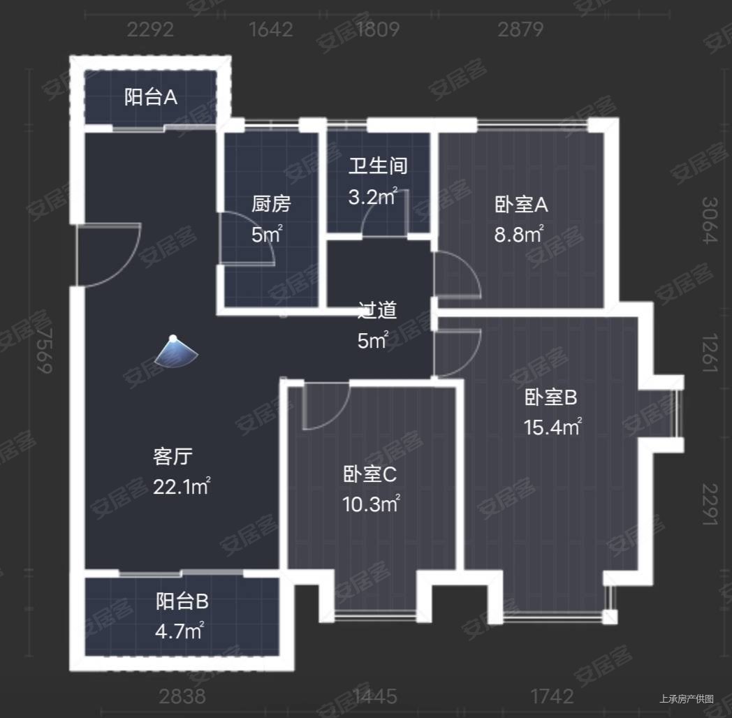 北城世纪城康徽苑3室2厅1卫99.55㎡南北99万