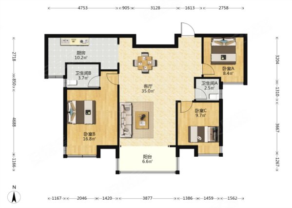 友邦壹号公馆3室2厅1卫104㎡南98万