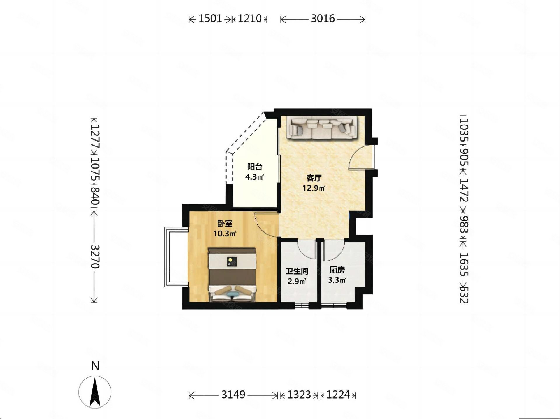 英豪花园456一房一厅家电齐全拎包入住