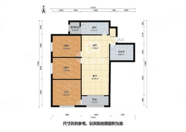 晓镇家园3室2厅1卫117㎡南北97万