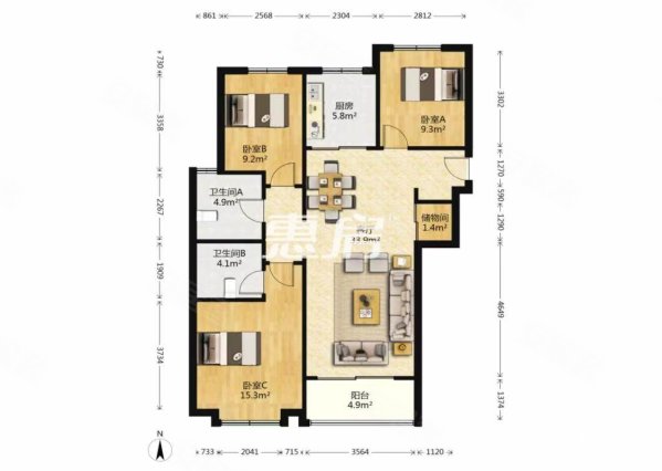 融创观澜壹号3室2厅2卫123㎡南北124万