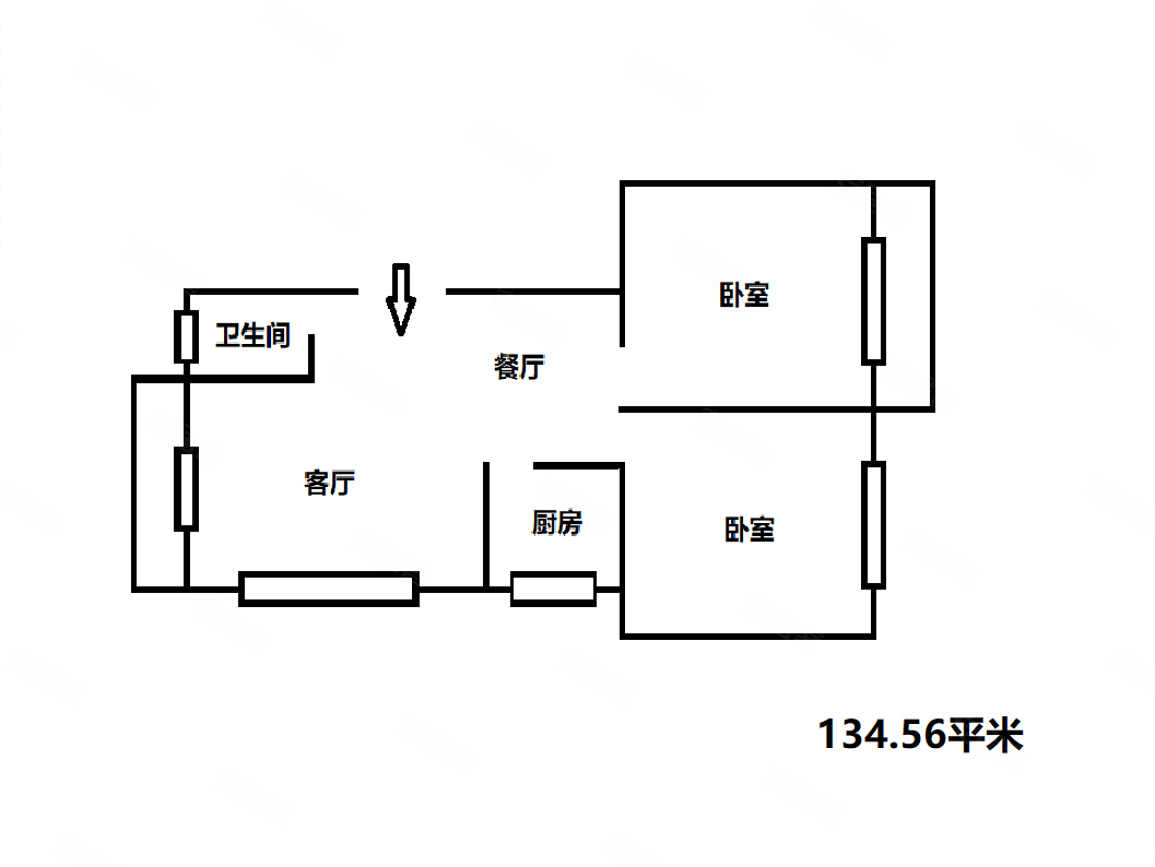 中信福申大楼3室2厅2卫134.56㎡南北980万