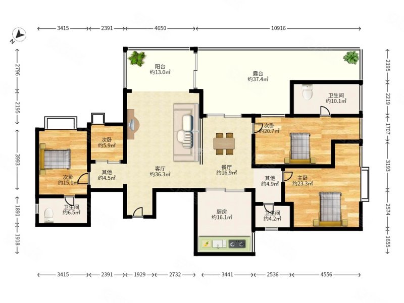 公园大地 四房二厅 精装可拎包入住 南北通透 送大阳台