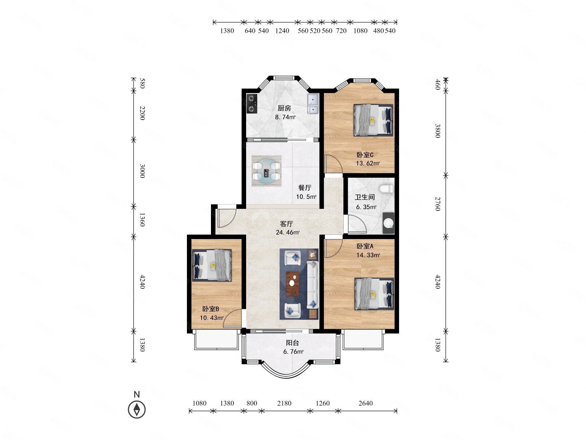 春天花园新上好房文华中学飞机户型3室2厅