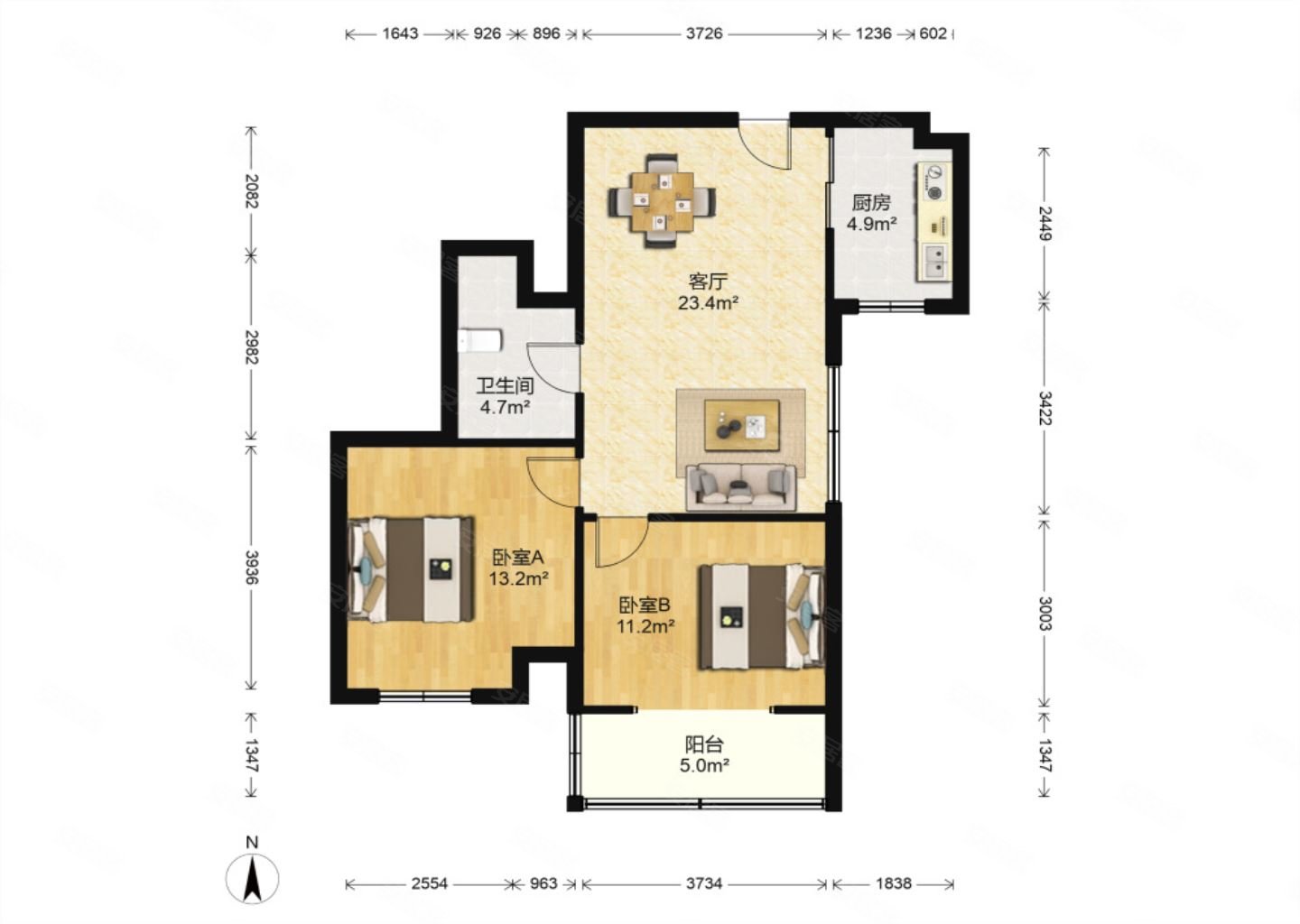 运动公园旁海荣名城户型方正经典两室朝南交通便利