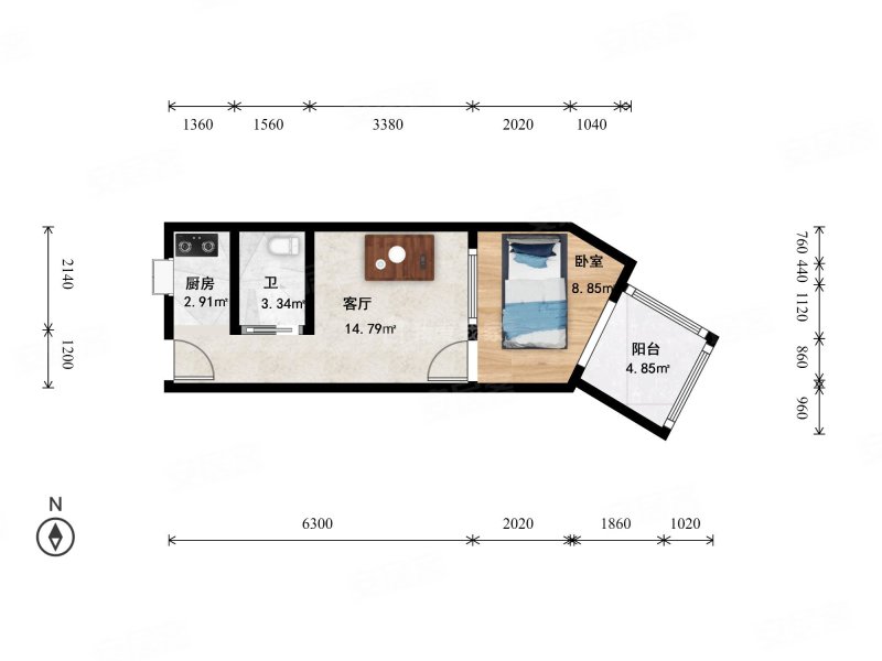 小后仓小区1室1厅1卫46.1㎡东南498万