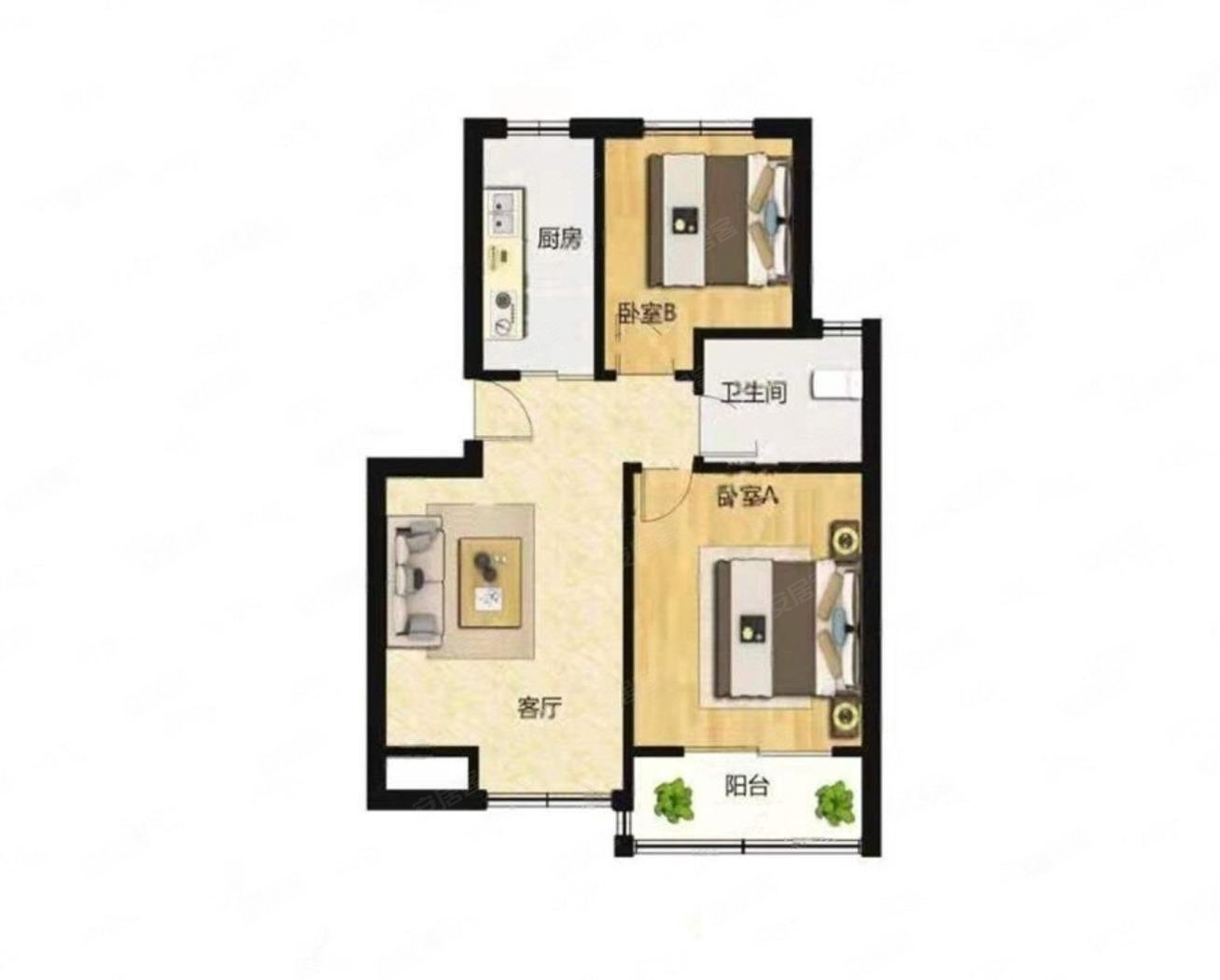 辰丰苑2室2厅1卫75.35㎡南北209万