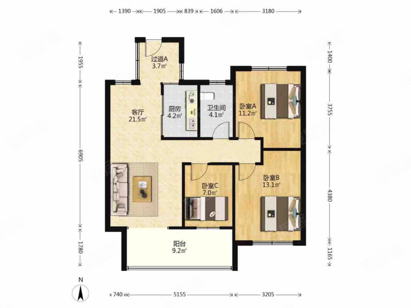 四季金辉3室2厅1卫89㎡南北109.8万