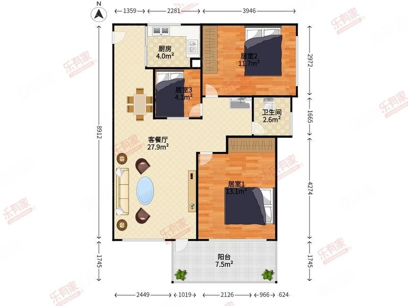 信义嘉御山3室2厅1卫70.8㎡南430万