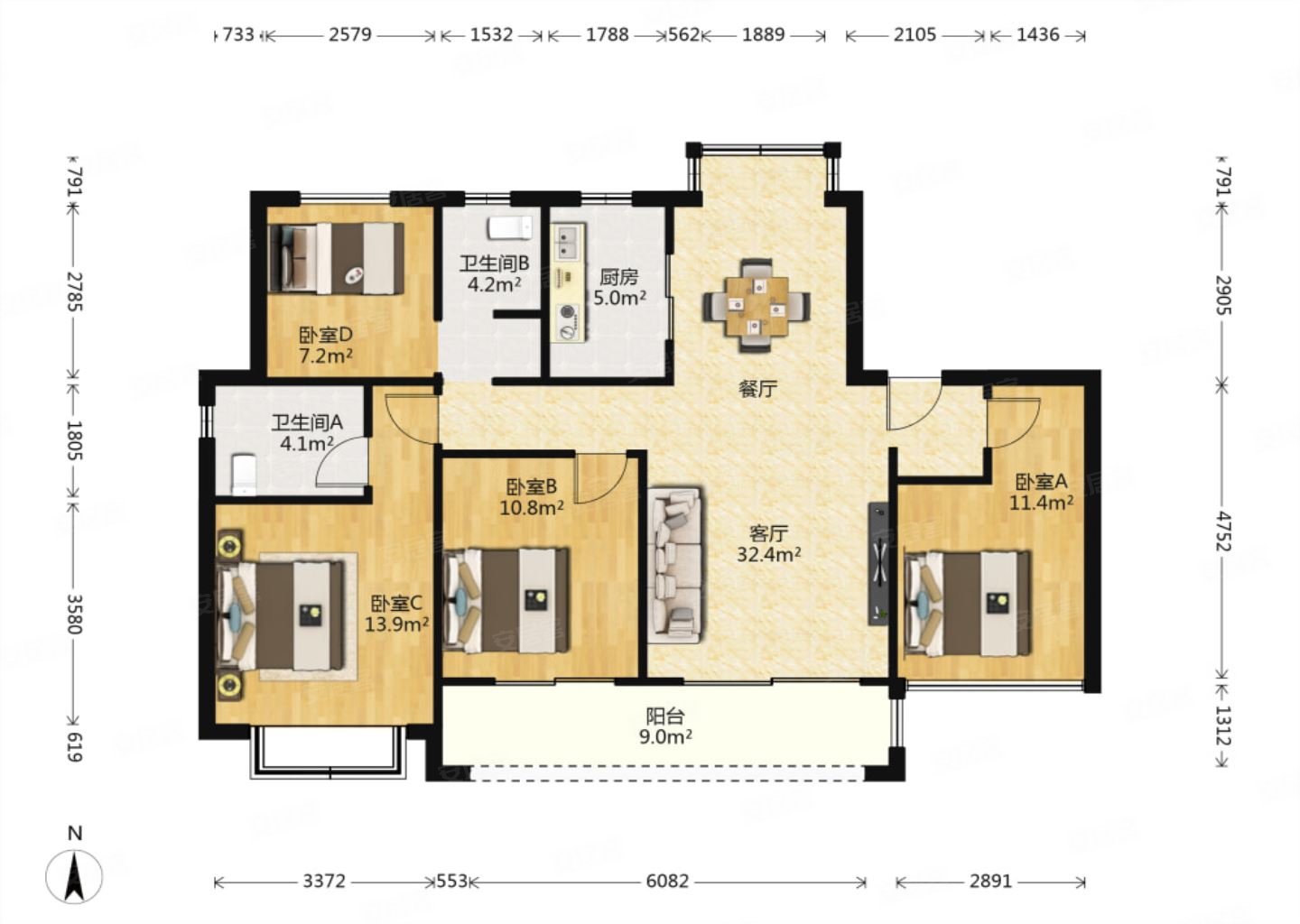 中南漫悦湾 精装四房 性价比高 182就卖的 密码锁看房方便