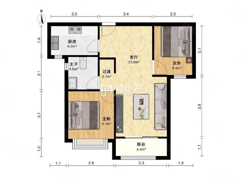 绿地秋霞坊(公寓住宅)2室2厅1卫82.19㎡南382万