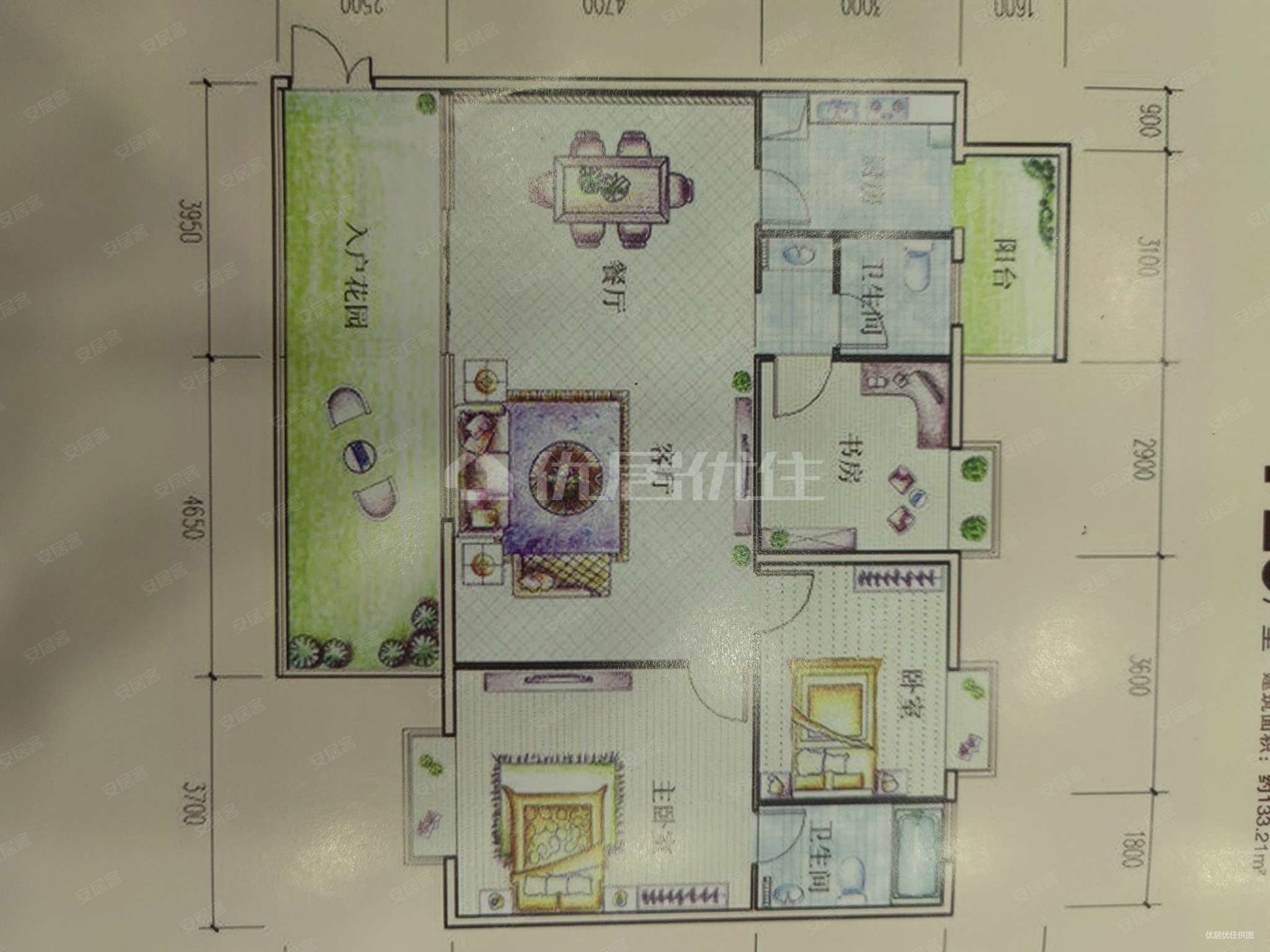 花果园半山小镇w2区3室2厅2卫126.95㎡南北83万