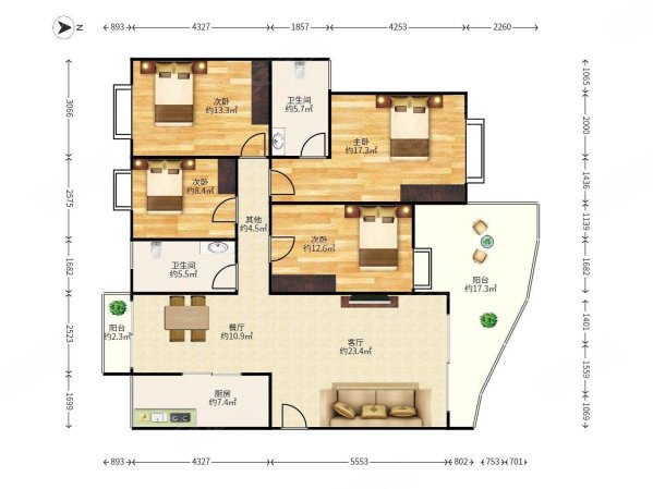 桃源居5区4室2厅2卫153.75㎡南北750万