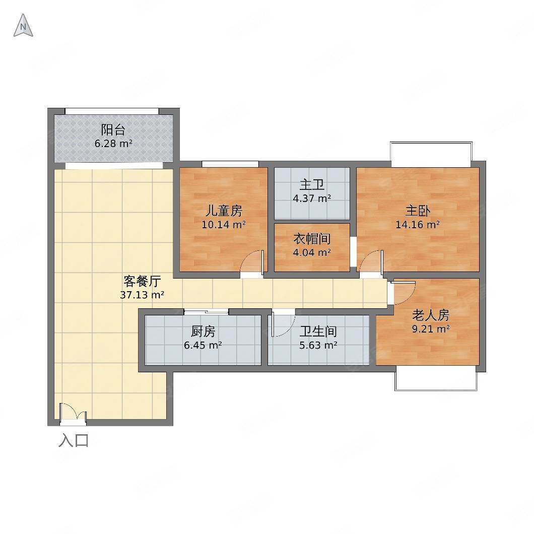 壹号大院堂悦3室2厅2卫100㎡南北56万