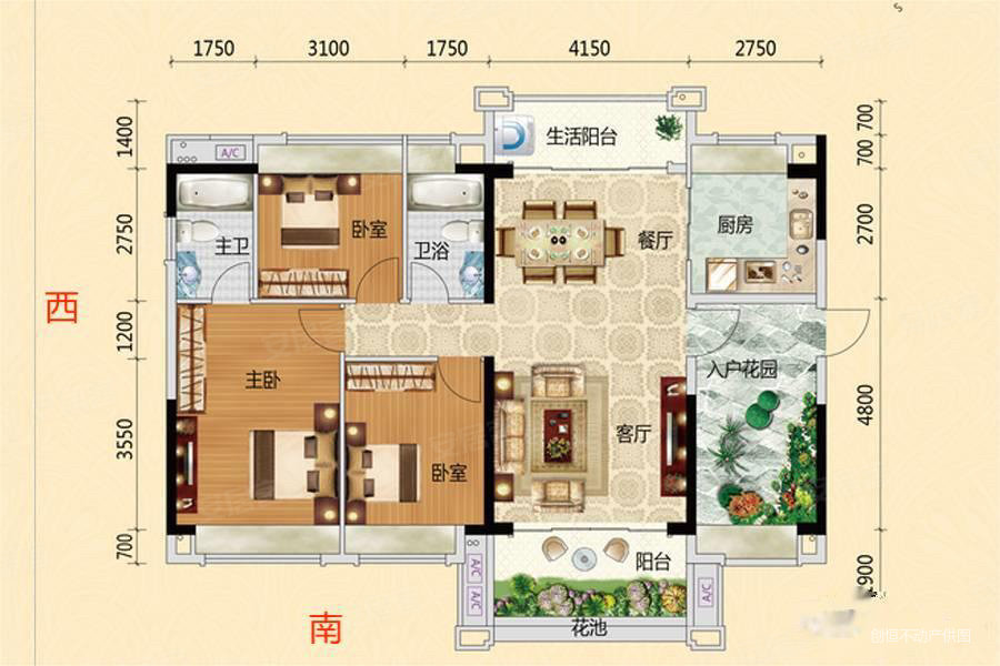 恒福尚城4室2厅2卫125.82㎡南北108万