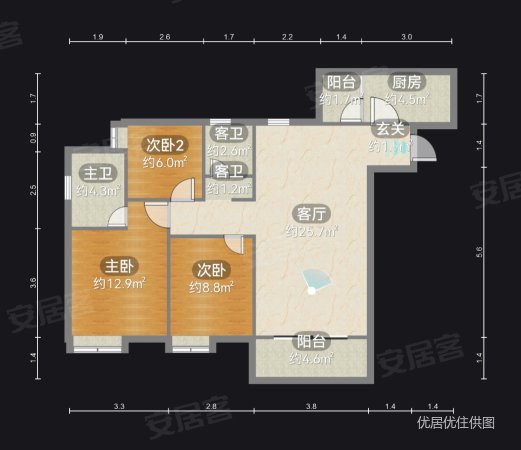 盛世豪庭(合川)3室2厅2卫104㎡南北42万