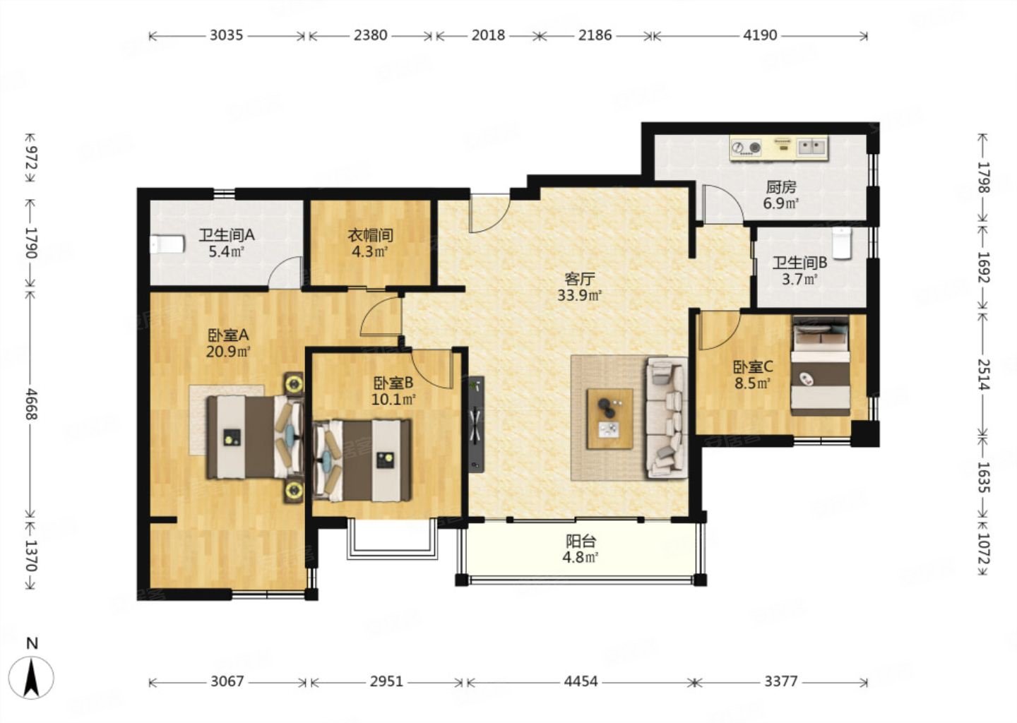 5 电梯小高层 户型通透,康郡(北区)二手房,256万,3室2厅,2卫,120平米