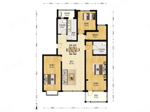 北街家园一区3室2厅2卫135.99㎡南北609万