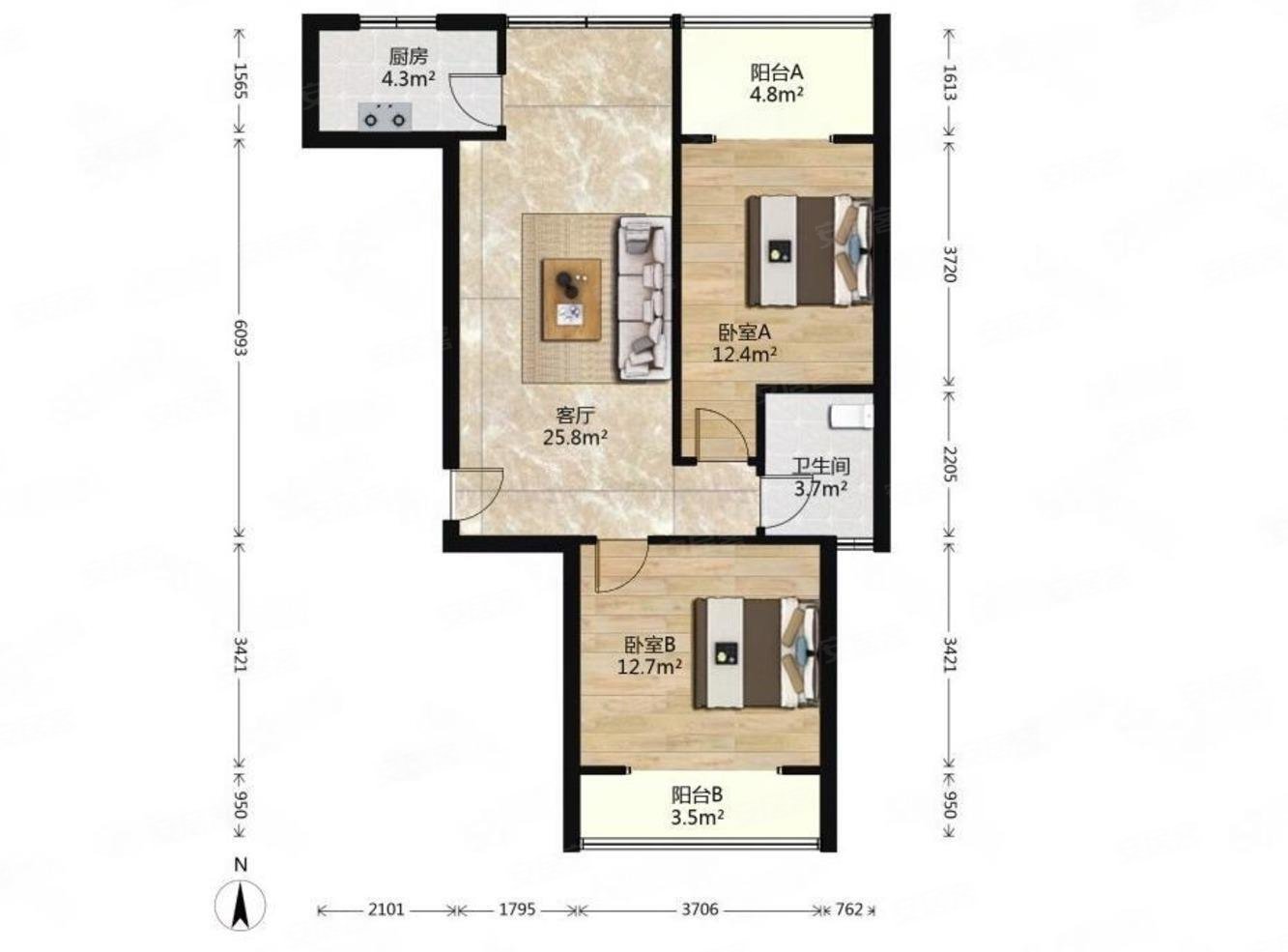 亲水湾花园2室2厅1卫96.67㎡南275万