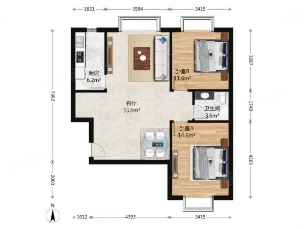 上元君庭2室1厅1卫103.55㎡南北758万