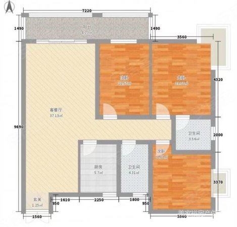 棕颐国际城3室2厅1卫93㎡南北57.5万