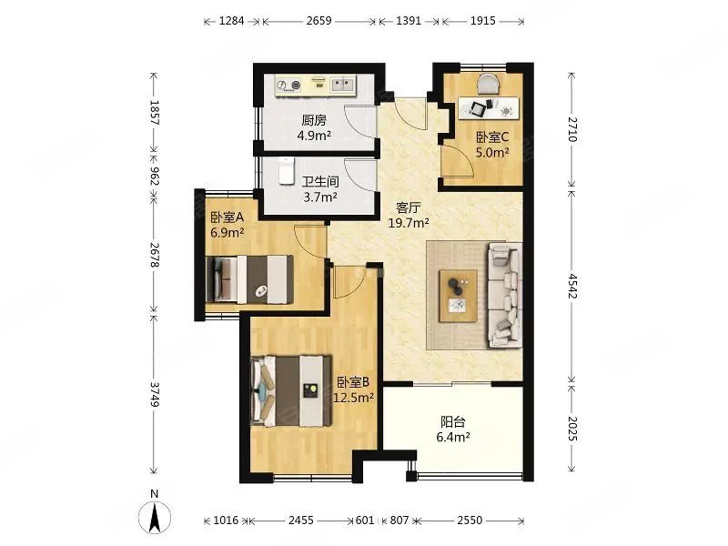 新城香溢紫郡 南北通透 精装修 小三居 商品住宅
