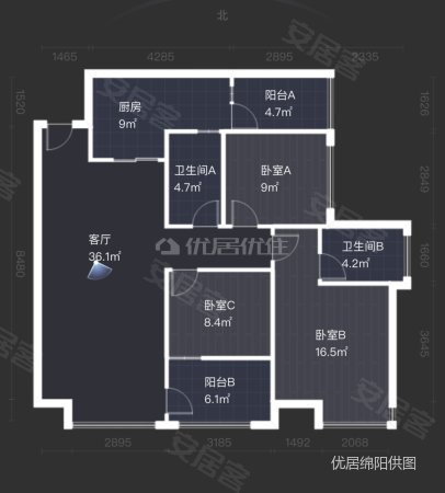 玫瑰花城3室2厅2卫96㎡南94.5万