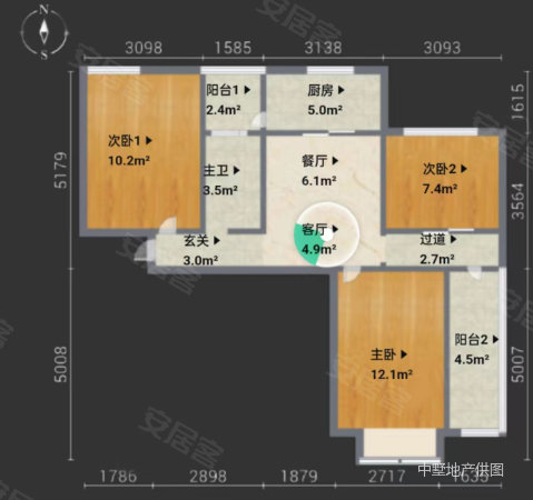 中海原山3室1厅1卫87.43㎡南北180万