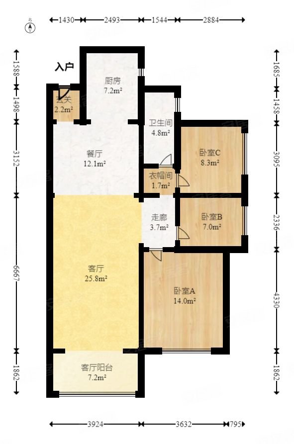 鑫远悦城3室2厅1卫102㎡南北106万