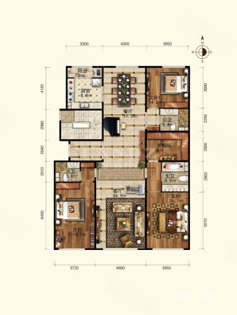 西山壹号院(南区)3室2厅3卫233.41㎡南3510万