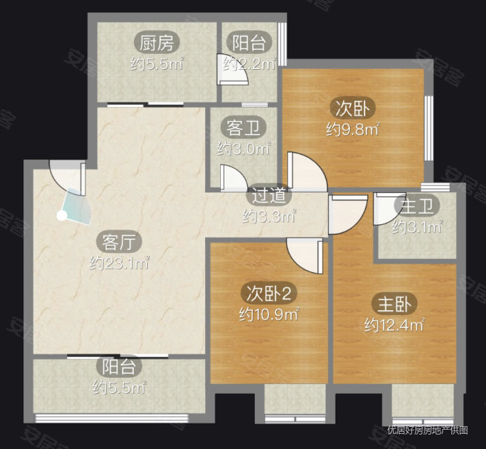 北宸天骄3室2厅2卫102㎡南北36.8万