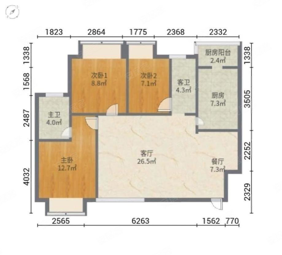 百仕达花园(二期)3室2厅2卫98.97㎡南592.8万