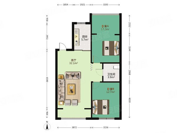 沈阳铁西张士澳海西湖印象张士板块 盛发旁 澳海精装两室南北户型