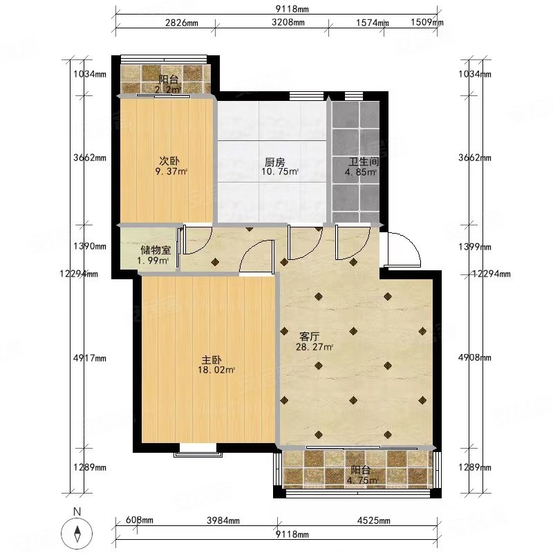 兰桥公寓(北区)2室2厅1卫89㎡南北288万