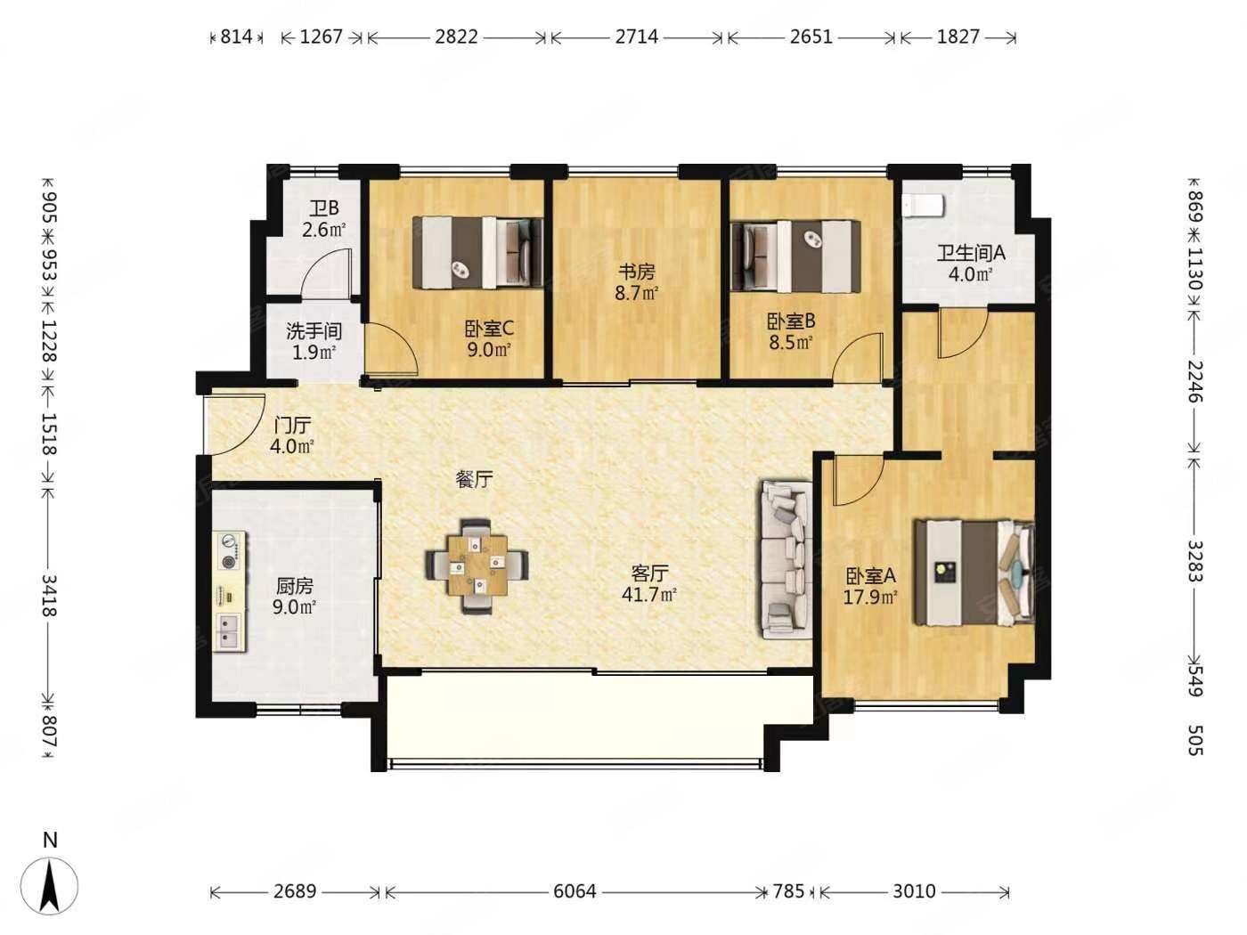 怡心湖岸4室2厅2卫136㎡南450万