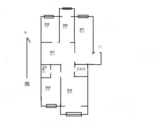 宾阳北里3室2厅2卫106.8㎡南北212万