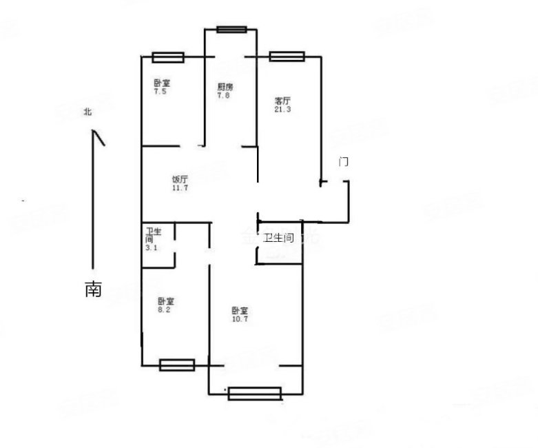 宾阳北里3室2厅2卫106.8㎡南北212万