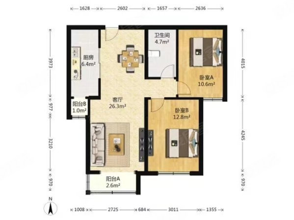 住总兴康家园2室2厅1卫87.69㎡南265万