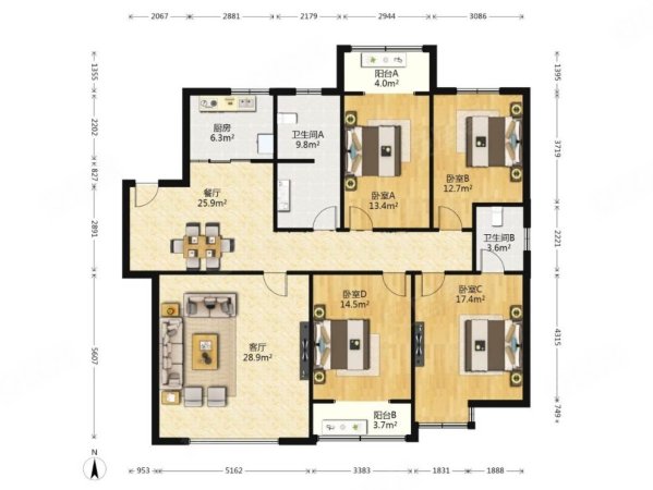 长城资产公司家属院4室2厅2卫186㎡南北256万