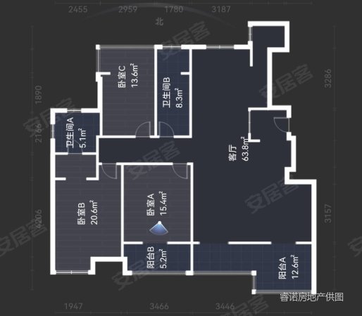 绿地理想城3室1厅2卫147㎡南北235万