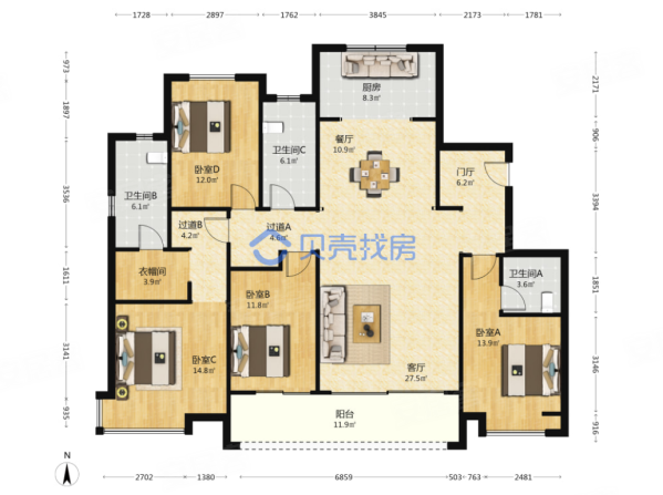 次新房 四室三卫 南北通透 人车分流 一级物业 两梯两户