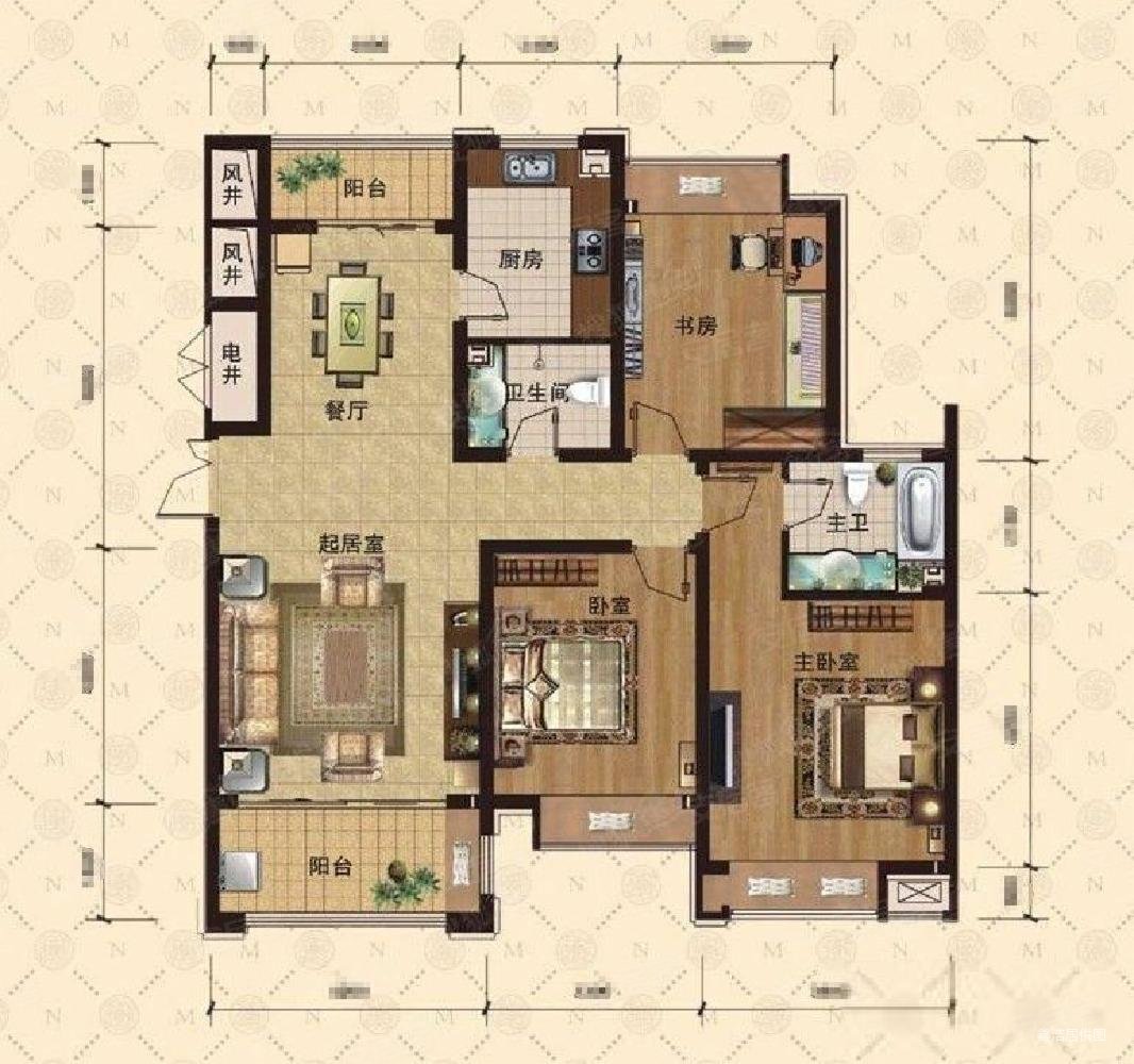 丽水花园3室2厅2卫91.15㎡南北118万