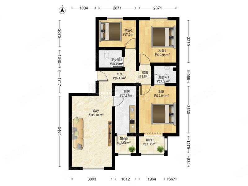 佟馨家园B区3室1厅2卫111.17㎡南北376万