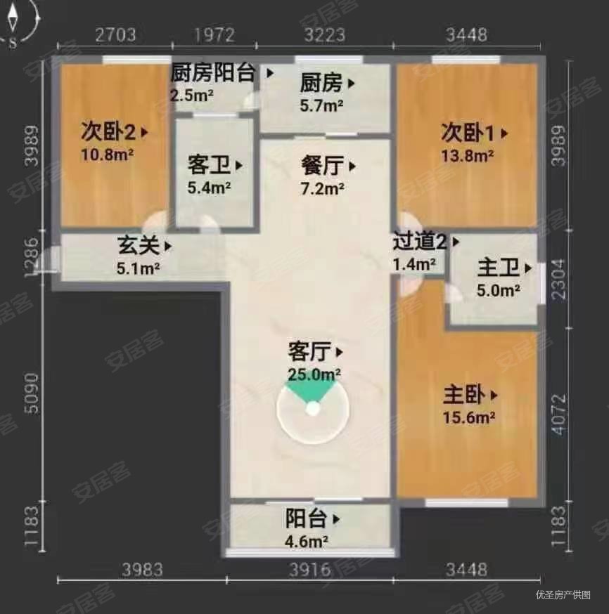 中南商贸城3室2厅1卫138㎡南北55万