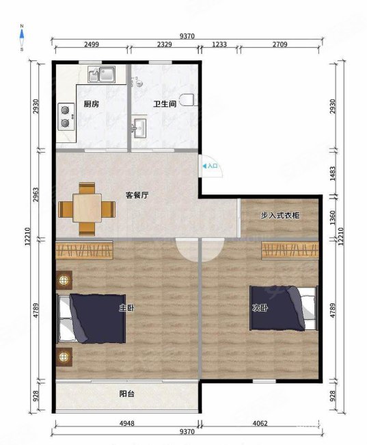 五里新村2室1厅1卫64.72㎡南北110万