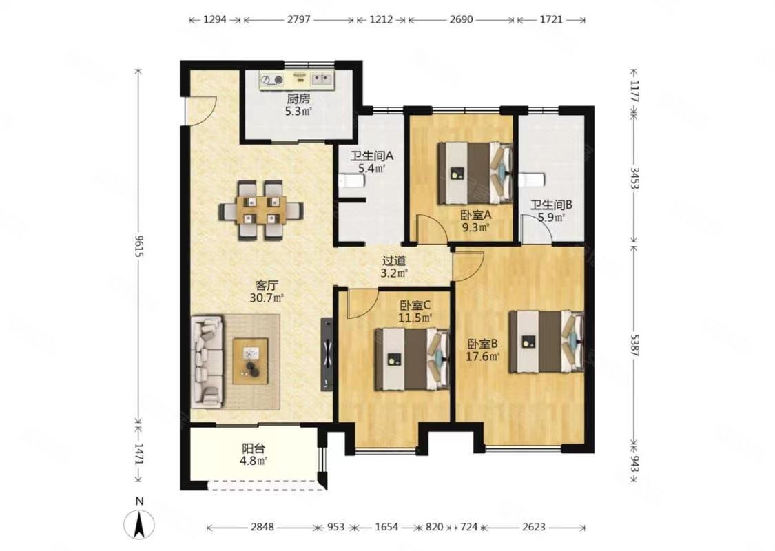 西咸新区 沣东新城 中南上悦城 精装大三室 南北户型,中南上悦城二手