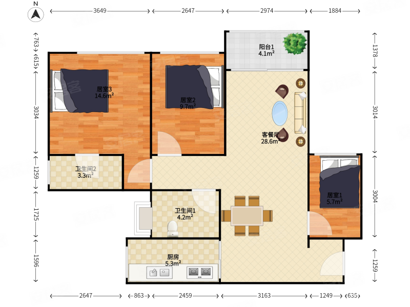 验,地铁口,新锦安海纳公馆二手房,1050万,3室2厅,2卫,89.